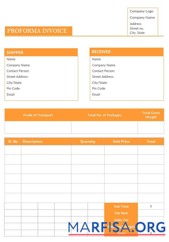 Printable Blank Proforma Invoice Template